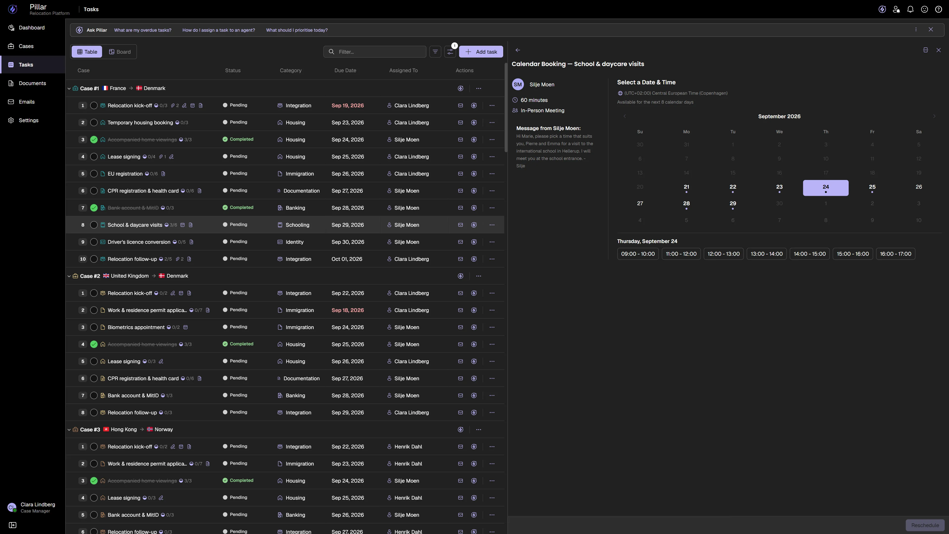 PILLAR appointment scheduling — agents publish availability, transferees book slots, calendar syncs automatically