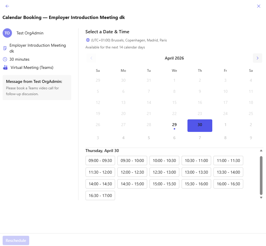 PILLAR appointment scheduling — agents publish availability, transferees book slots, calendar syncs automatically